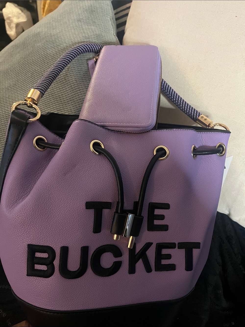 THE BUCKET Purple Drawstring Bucket Bag